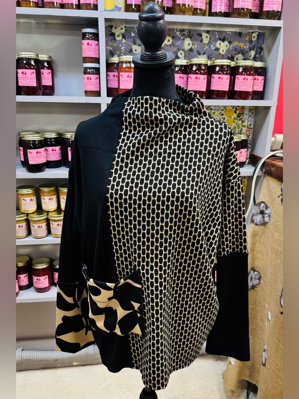 Black & Tan Geometric Mixed-Print Pullover Top